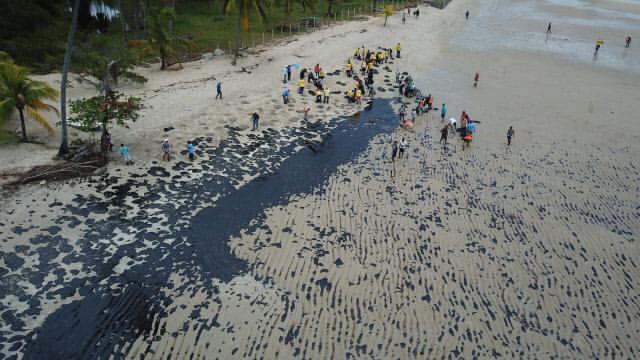 praia em recife com óleo 